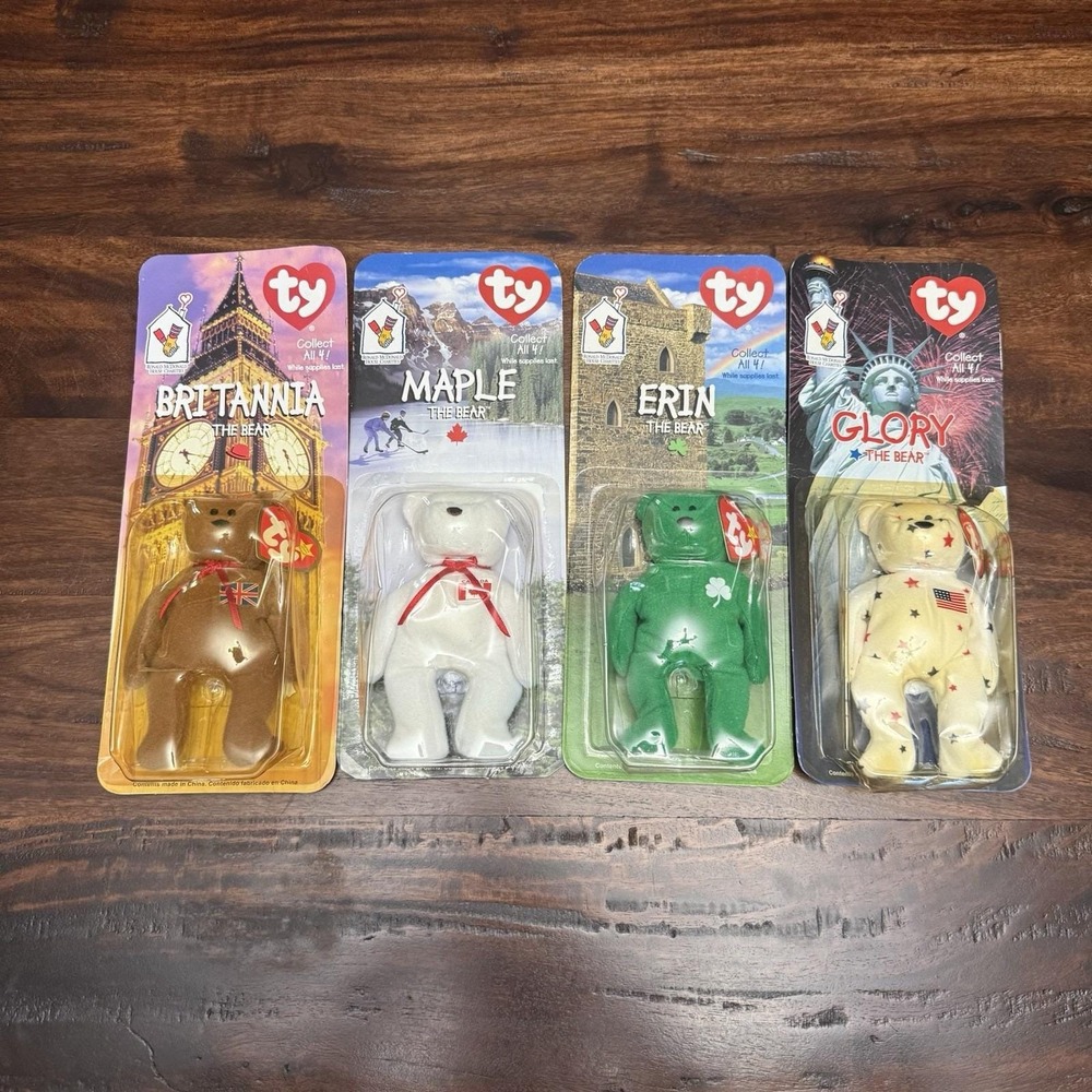 TY McDonalds Beanie Baby Erin Maple Britannia Glory the Bear 1999 FULL SET OF 4